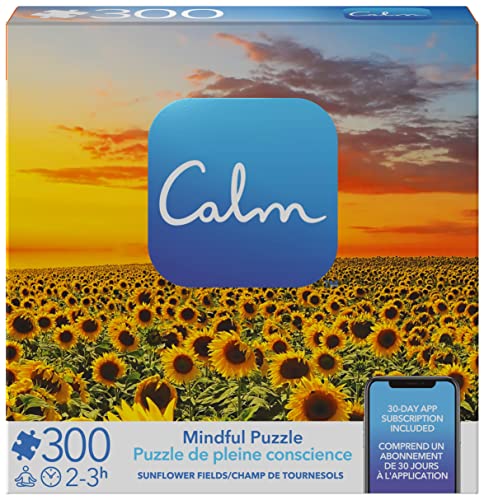 300-Piece Calm Jigsaw Puzzle for Relaxation, Stress Relief, and Mood Elevation, for Adults and Kids Ages 8 and up, Sunflower Fields