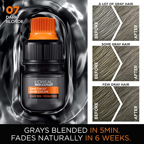 L’Oreal Paris Men Expert One Twist Mess Free Permanent Hair Color, Mens Hair Dye to Cover Grays, Easy No Mix Ammonia Free Application, Dark Blonde 07, 1 Application Kit