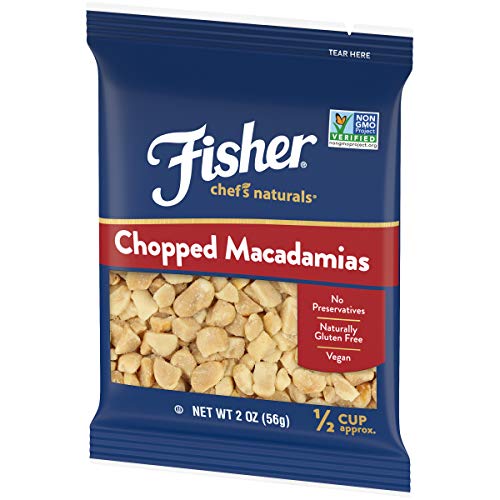 Fisher Chopped Macadamia Nuts, 2 Ounce (Pack of 12), Dry Roasted, Unsalted, Naturally Gluten Free, No Preservatives, Non-GMO, Keto, Paleo, Vegan Friendly