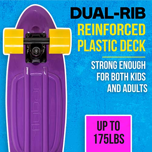 Flybar 22 Inch Kids Skateboard – Penny Board, Mini Cruiser Skateboards for Kids Ages 6-12, Outdoor Toys, Lightweight, Durable, Non-Slip Deck, ABEC-7 Bearings, Holds up to 175 lbs (Purple)