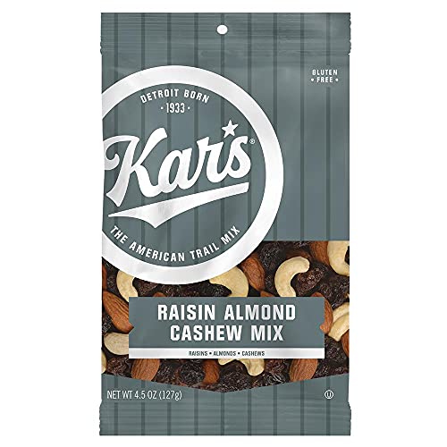Kar's Nuts Raisin, Almond Cashew Trail Mix 3oz Bag (Pack of 12)