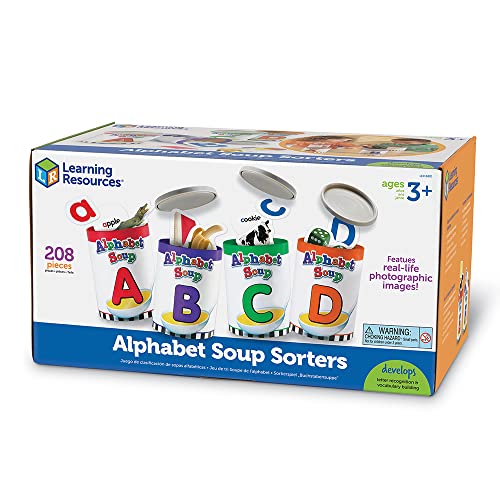 Learning Resources Alphabet Soup Sorters - 208 Pieces, Ages 3+, Early Phonics Manipulatives, ABCs, Alphabet Awareness and Recognition, Alphabet Soup Games
