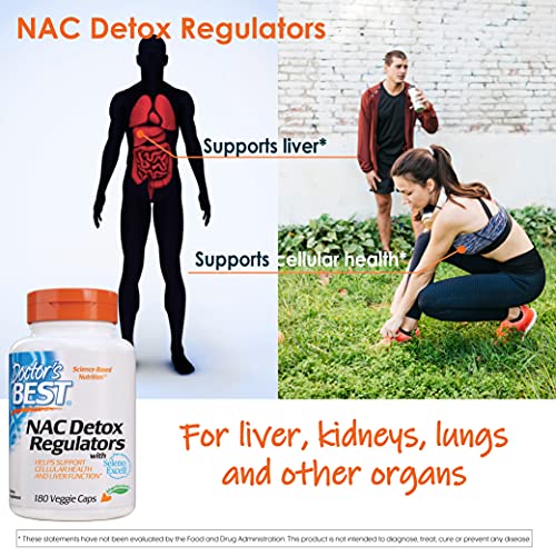 Doctor's Best Nac Detox Regulators with seleno excell, Non-GMO, Vegetarian, GlutenandSoy Free, 180 Veggie Caps, 180Count