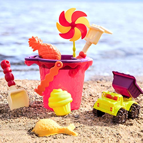 B. Toys by Battat – Sands Ahoy – Each Playset - Medium ucket Set (Mango) with 9 Unique Sand and Water Toys –Phthalate Free