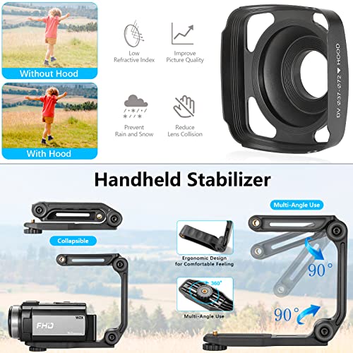 WZX Video Camera Camcorder, Full HD 30FPS 36MP 16X Digital Zoom Digital Camera,IR Night Vision Vlogging Camera, YouTube Camera with External Microphone, Lens Hood, Stabilizer, Remote Control