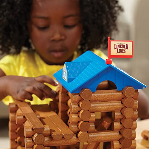 LINCOLN LOGS-Horseshoe Hill Station-83 Pieces-Real Wood Logs - Ages 3+ - Best Retro Building Gift Set for Boys/Girls – Creative Construction Engineering – Top Blocks Game Kit - Preschool Education Toy