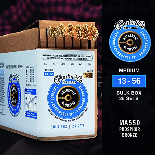 Martin Guitar Authentic Acoustic SP MA550 Guitar Strings Set, Acoustic Guitar Accessories, 25 Sets,