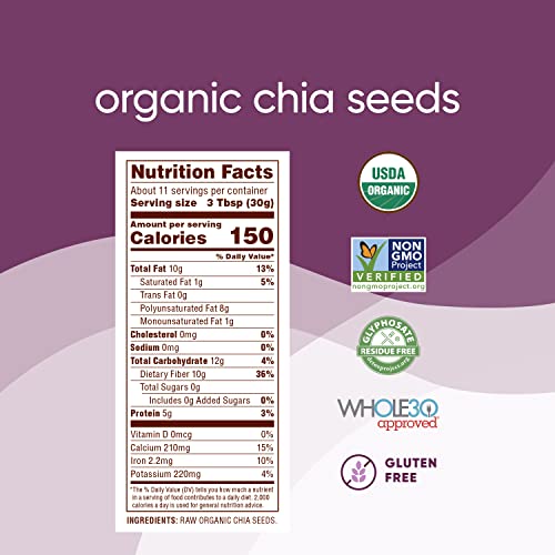Nutiva Organic Premium Raw Black Chia Seeds, 12 Oz, USDA Organic, Non-GMO, Whole 30 Approved, Vegan, Gluten-Free and Keto, Nutrient-Dense Seeds with 3g Protein and 5g Fiber for Salads, Yogurt and Smoothies