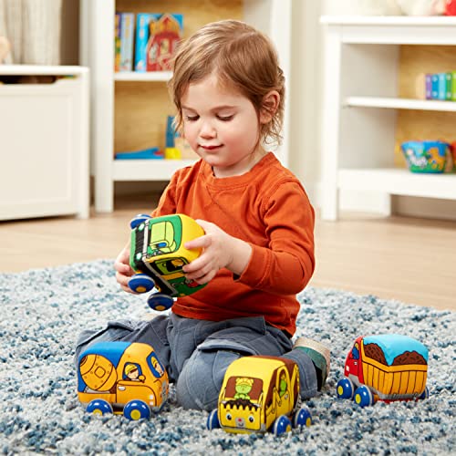 Melissa and Doug Pull-Back Construction Vehicles - Soft Baby Toy Play Set of 4 Vehicles - Cars For Infants, Construction Toys, Pull Back Cars For Babies Ages 9m+