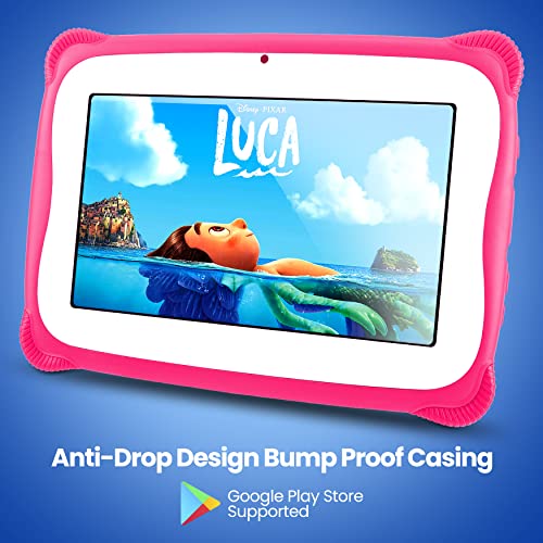 Kids Tablet W/Stylus Pen 7 Inch WiFi Android 10 Children Tablet 1GB RAM 8 GB Storage Quad-Core 2800 mAH Parental Control Educational Learning Games Dual Camera YouTube Toddler/Kid Proof Case (Pink)