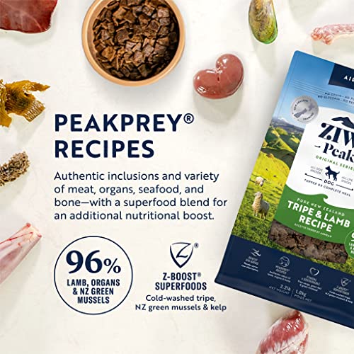 ZIWI Peak Air-Dried Dog Food – All Natural, High Protein, Grain Free and Limited Ingredient with Superfoods (Tripe and Lamb, 2.2 lb)