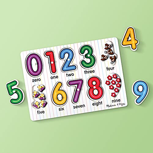 Melissa and Doug Lift and See Numbers Wooden Peg Puzzle - 10 Pieces - FSC-Certified Materials