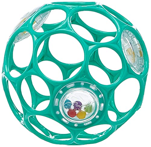 Bright Starts Oball Rattle Easy-Grasp Toy, Teal - 4', Ages Newborn Plus, 1 Count (Pack of 1)