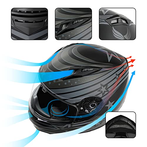 VCAN VX Lightweight Full Face Motorcycle Street Bike Helmet with Extra Tinted Visor DOT and ECE 22.05 Approved (Matte Black Galaxy, Small)