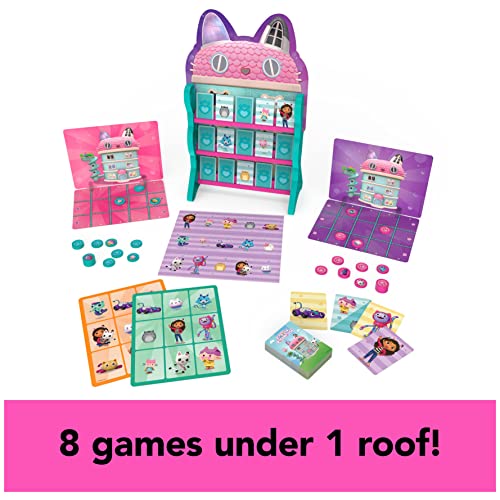 Gabby’s Dollhouse, Games HQ Checkers Tic Tac Toe Memory Match Go Fish Bingo Cards Board Games Toy Gift Netflix Party Supplies, for Kids Ages 4 and up
