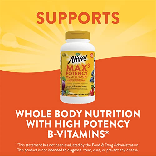Nature's Way Alive! Max3 Potency Multivitamin, High Potency B-Vitamins, No Iron, 180 Tablets
