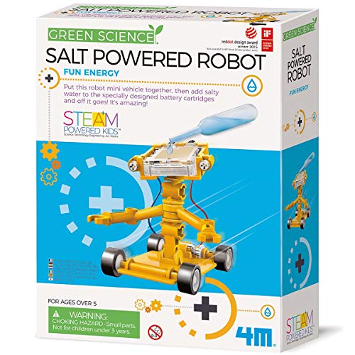 4M Toysmith, Green Science Salt Water Powered Robot Kit, STEAM Powered Kids, Beach Toy, For Boys and Girls 5+