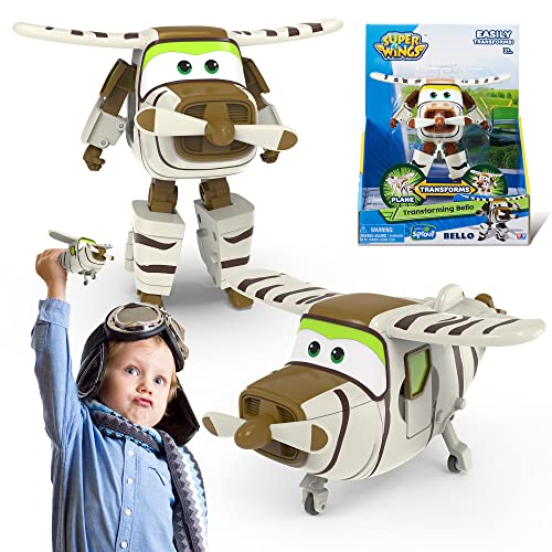 Super Wings 5' Transforming Bello Airplane Toys, Safe and Durable Vehicle Action Figure, Superwings Transforming Plane to Robot, Fun Preschool Toy Planes, Gifts Toys for Kids Aged 3 and Up, Stripes