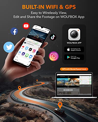 WOLFBOX i07 Dash Cam, 3 Channel Dash Cam with WiFi GPS, 4K+1080P Dash Camera Front and Inside, 2.5K 1600P+1080P+1080P Dashcam Front Rear and Cabin, 3' LCD Super IR Night Vision, Smart Parking Monitor