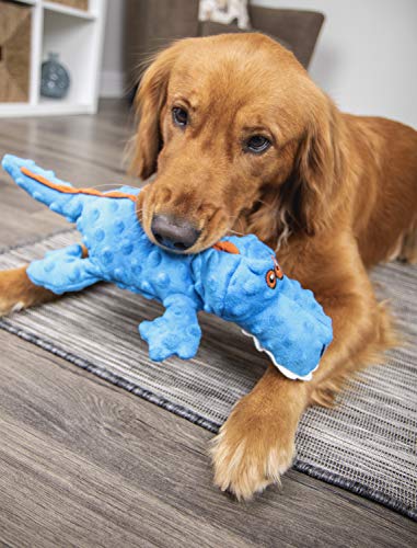 goDog Gators Squeaker Plush Pet Toy for Dogs and Puppies, Soft and Durable, Tough and Chew Resistant, Reinforced Seams - Blue, Large
