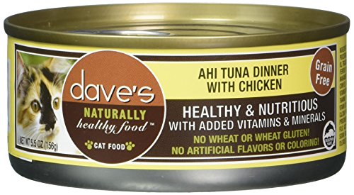 Dave’s Pet Food Grain Free Wet Cat Food (Ahi Tuna and Chicken), Naturally Healthy Canned Cat Food, Added Vitamins and Minerals, Wheat and Gluten-Free, 5.5 oz (Case of 24)