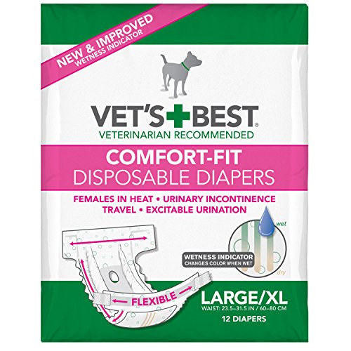 Vet's Best Comfort Fit Dog Diapers | Disposable Female Dog Diapers | Absorbent with Leak Proof Fit | Large/X-Large, (pack of 12)