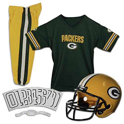 Franklin Sports Green Bay Packers Kids Football Uniform Set - NFL Youth Football Costume for Boys and Girls - Set Includes Helmet, Jersey and Pants - Medium