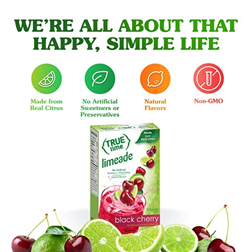 TRUE LIME Black Cherry Limeade Drink Mix (10 Count - 1 pack) | Made from Real Limes | No Preservatives, No Artificial Sweeteners, Gluten Free | Water Flavor Packets and Water Enhancer with Stevia