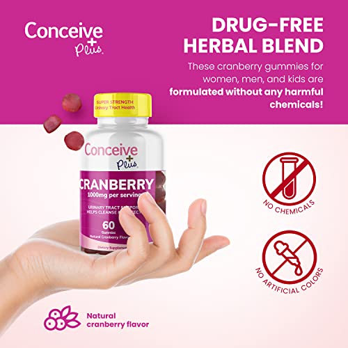 CONCEIVE PLUS Cranberry Gummies - 1000mg Strength Cranberry Gummy Vitamins, Urinary Health, 60 Gummy Count, 30 Day Supply