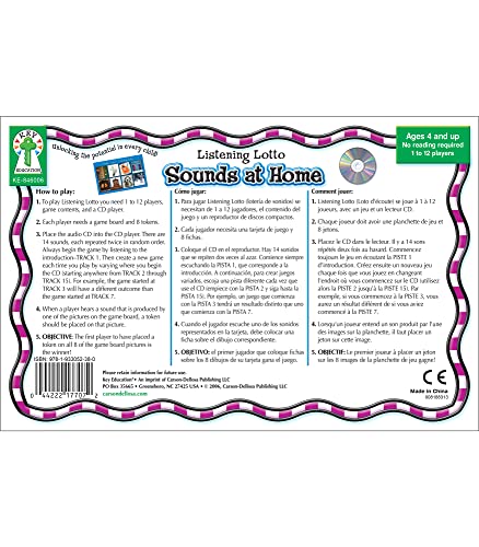 Key Education Listening Lotto: Sounds at Home, Children's Auditory, Pre-Reading Language Learning Matching Board Game, 12 Photographic Game Boards With Audio CD, 1-12 Players, Ages 4+