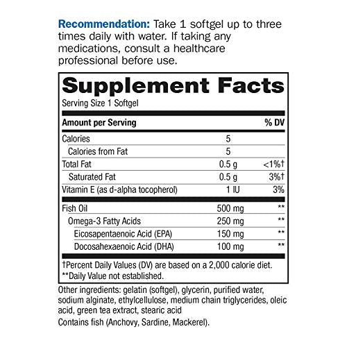 Nature's Way Fisol 50% EPA and DHA Enteric-Coated Fish Oil, No Fishy Burp-Back, 180 Softgels