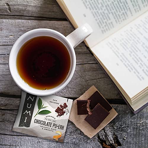 Numi Organic Tea Chocolate Pu-erh, Black Tea, 16 Count of Tea Bags, Pack of 1 (Packaging May Vary)