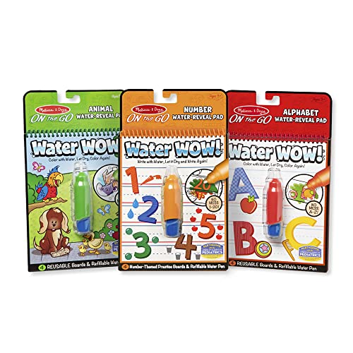 Melissa and Doug On the Go Water Wow! Water-Reveal Activity Pads, 3-pk, Animals, Alphabet, Numbers - 3-Pack Of Reusable No-Mess Travel Activities For Kids