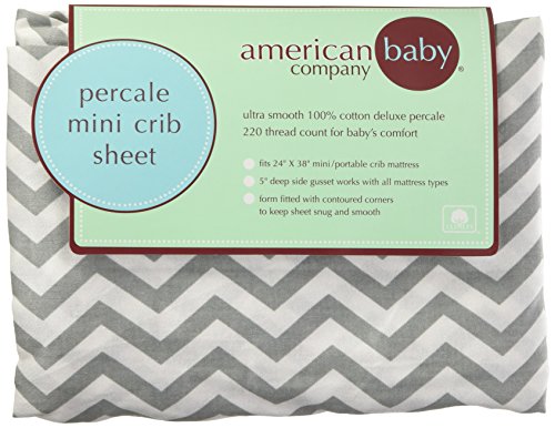 American Baby Company 100% Natural Cotton Percale Fitted Portable/Mini Crib Sheet, Grey Zigzag, Soft Breathable, for Boys and Girls, Zigzag Grey , 24x38 Inch (Pack of 1)
