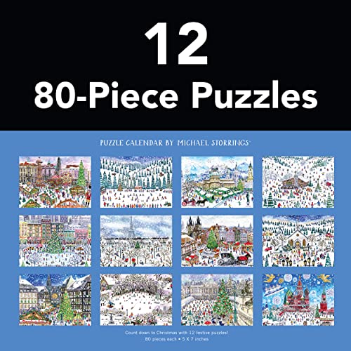 Michael Storrings 12 Days of Christmas Advent Calendar Puzzle, Includes 12 80-Piece Puzzles, 5” x 7” Each – Unique Holiday Jigsaw Puzzle Set with Thick, Sturdy Pieces
