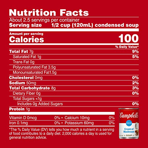 Campbell’s Condensed Unsalted Cream of Mushroom Soup, 10.5 Ounce Can