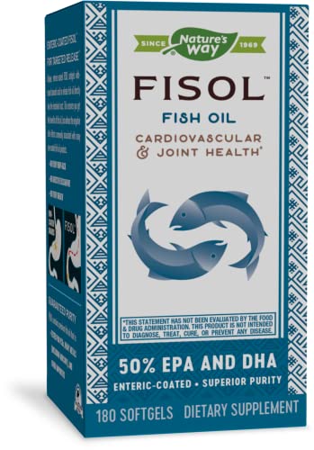 Nature's Way Fisol 50% EPA and DHA Enteric-Coated Fish Oil, No Fishy Burp-Back, 180 Softgels