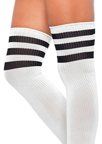 Leg Avenue womens Athletic Three Striped Knee High Socks costume hosiery, White/Black, One Size US