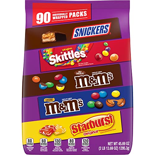 SNICKERS, MandM'S Milk Chocolate, MandM'S Caramel, SKITTLES and STARBURST Candy Variety Mix, 45.69-Ounce Bag, 90 Pieces
