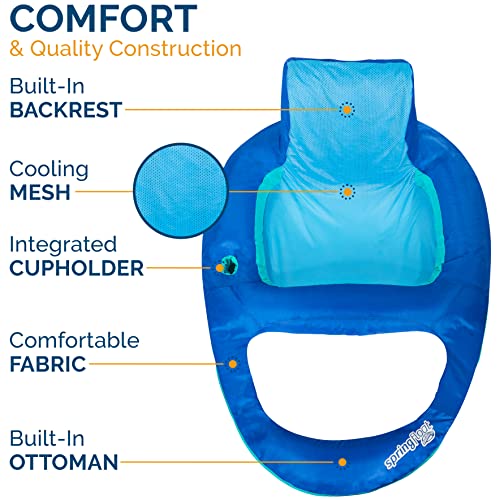 SwimWays Spring Float XL Recliner Pool Lounge Chair with Hyper-Flate Valve, 25% Larger than Spring Float Recliner, Blue