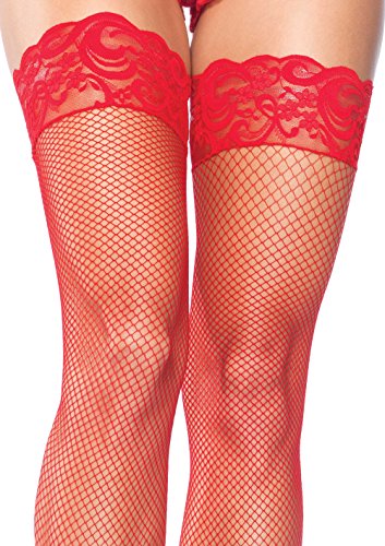 Leg Avenue Women's Stay-Up Fishnet Thigh Highs, Red, One Size