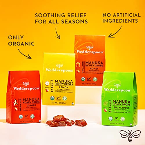 Wedderspoon Organic Manuka Honey Drops, Ginger and Echinacea, 20 Count (Pack of 1) | Genuine New Zealand Honey | Perfect Remedy For Dry Throats