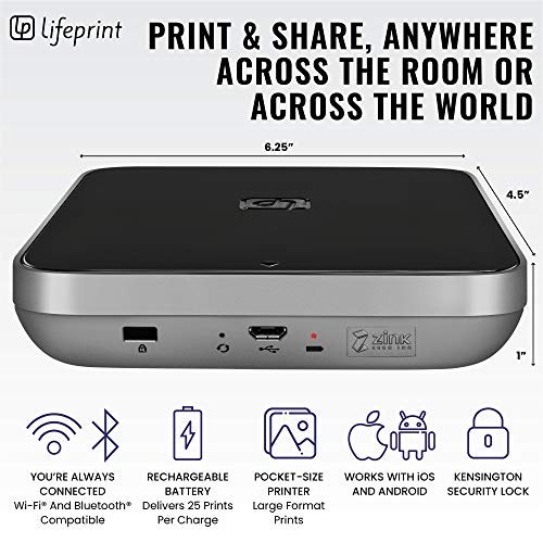 Lifeprint 3x4.5 Portable Photo and Video Printer for iPhone and Android. Make Your Photos Come to Life w/Augmented Reality - Black