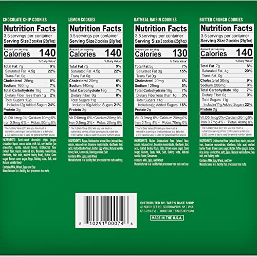 Tate's Bake Shop Cookies Gift Box, Tate Chocolate Chip Cookie, Oatmeal Raisin, Butter Crunch and Lemon Cookies, 14 oz