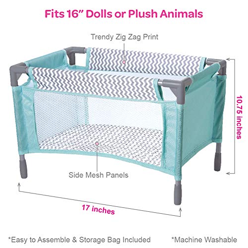 Adora Baby Doll Crib Gender Neutral Zig Zag Designed Playpen Bed Toy with Carry Bag for Baby Dolls up to 16 Inches 218603