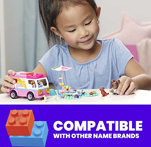 MEGA Barbie Camper Building Toy Vehicle Playset, Adventure Dreamcamper With 123 Pieces, 2 Micro-Dolls, Accessories, Pets and Furniture,