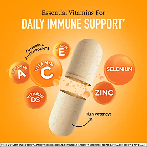 Airborne Vitamin C 500mg Capsules With Zinc and Selenium, Immune Support Supplement For Adults with Powerful Antioxidants Vitamins A C and E + Vitamin D - 60ct Bottle (30 Servings)