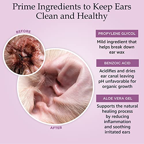 Prime Paws Ear Cleansing Solution for Dogs and Cats - Pet Ear Cleaner Removes Odor and Wax - Deodorizing Dog Ear Cleaner Solution with Aloe and Vitamins - Sweet Pea and Vanilla Scent - 8 oz