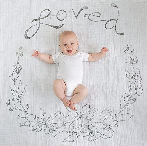 Amazing Baby Swaddle Studio Milestone Muslin Blankets, Set of 3, Loved Wreath, Black