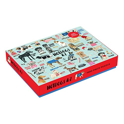 Mudpuppy Hot Dogs A-Z Puzzle, 1000 Piece Dog Jigsaw Puzzle, 27”x20”, Perfect for Ages 8-99+, Family Puzzle to Celebrate Dogs, Illustrations of 26 Dog Breeds, Great Gift for Dog Lovers